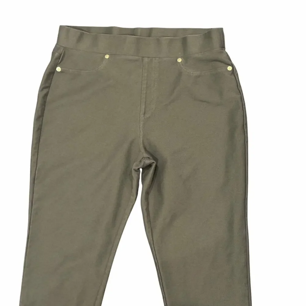 Michael Kors Olive Green Stretch Ankle Pants L NWOT Stud Pocket Slit Hem